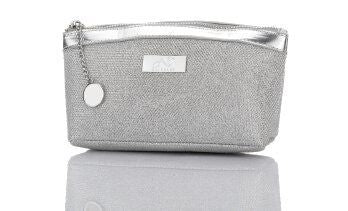 Kosmetiktasche mit CNC Logo, silber glänzend